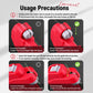 Red electric fishing line knotter with usage steps showing proper line insertion