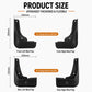 Black splash flap fender guards with product size diagram for front and rear pieces.
