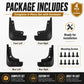 4-piece black splash flap set with hardware, designed for four wheel positions