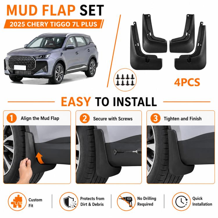 4pcs/Set Car Wheel Splash Flaps Fender Guard, For Chery Tiggo 7L PLUS 2025