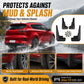 Black splash flaps installed on vehicle, protecting lower body panels