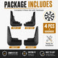 Four black splash flaps with included screws, complete mounting kit