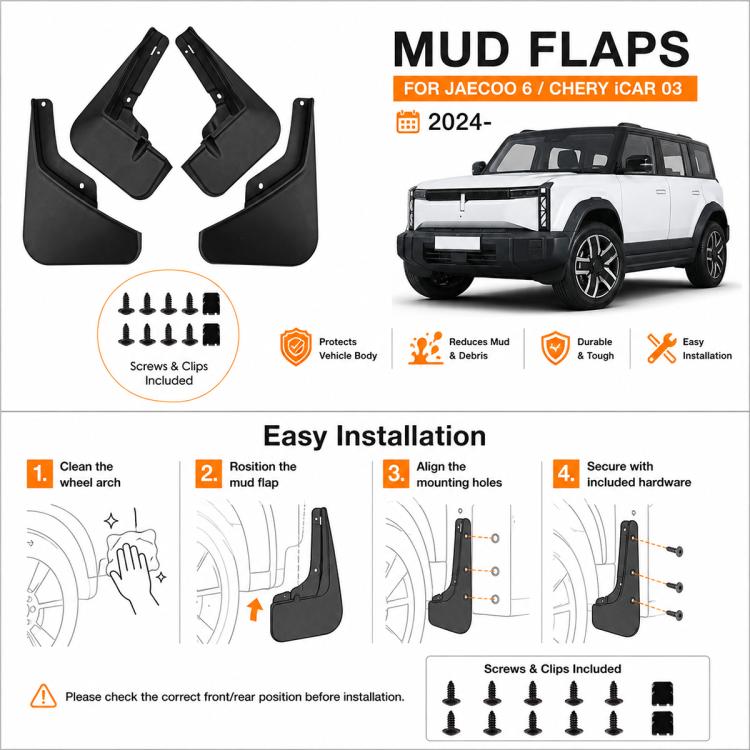 4pcs/Set Car Wheel Splash Flaps Fender Guard, For Chery Jaecoo 6 2024