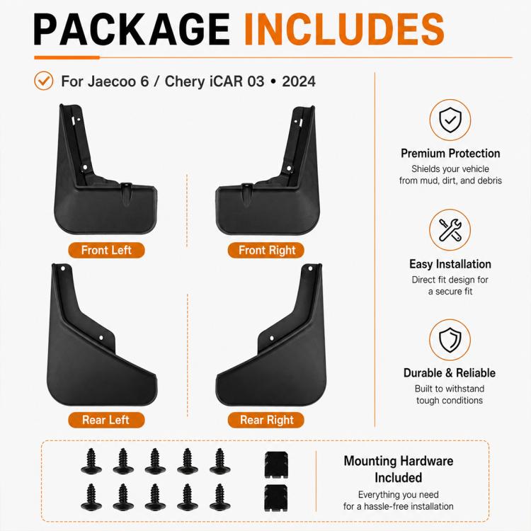 4pcs/Set Car Wheel Splash Flaps Fender Guard, For Chery Jaecoo 6 2024