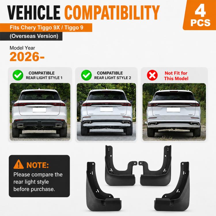 4pcs/Set Car Wheel Splash Flaps Fender Guard, For Chery Tiggo 9X 2026