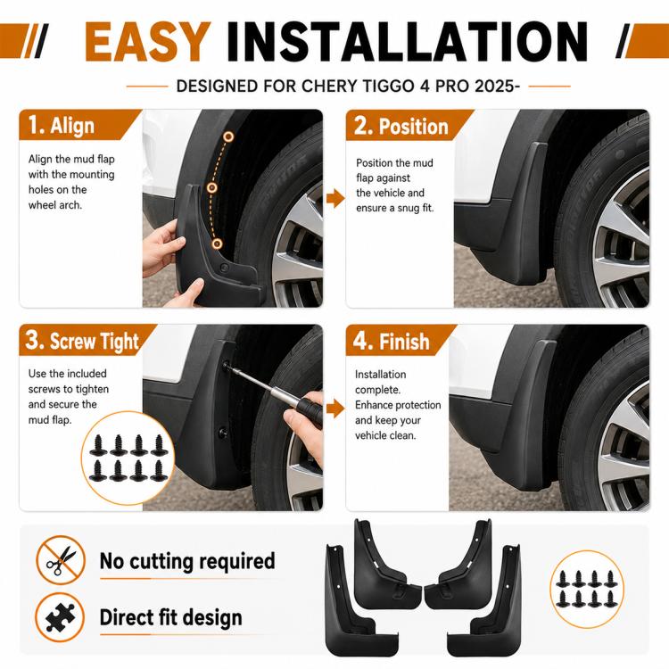 4pcs/Set Car Wheel Splash Flaps Fender Guard, For Chery Tiggo 4 Pro 2025