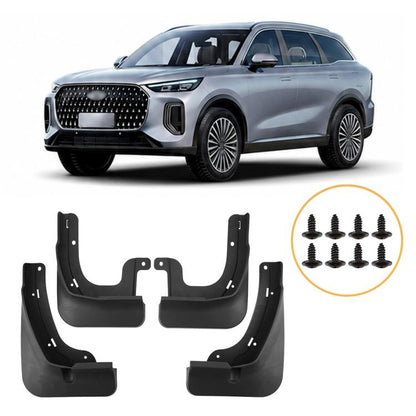 4-piece set of black front and rear splash guards with mounting screws