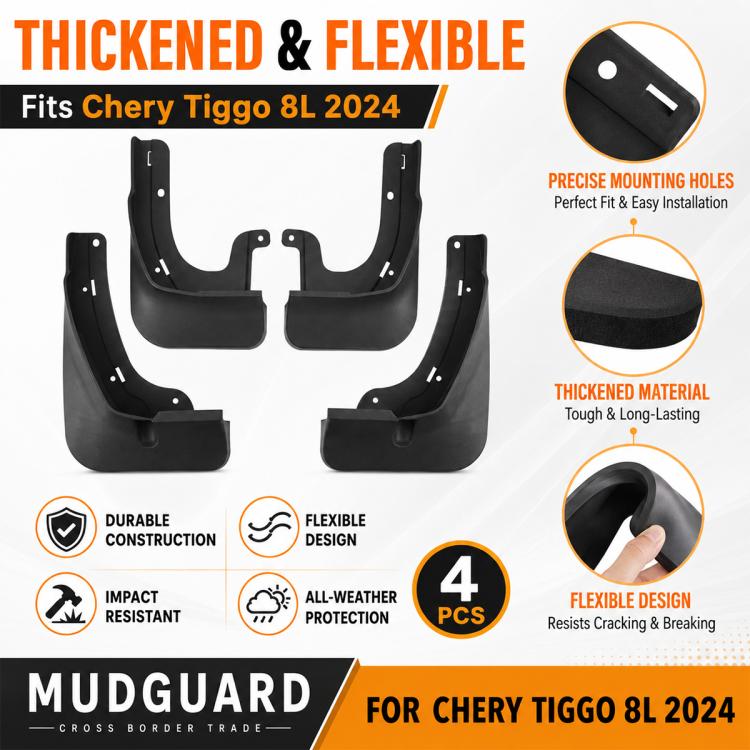 4-piece black mudguard set with flexible, thickened splash guard design