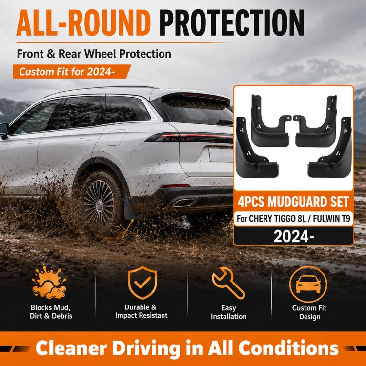 Black front and rear mudguard set for wheel protection in all conditions
