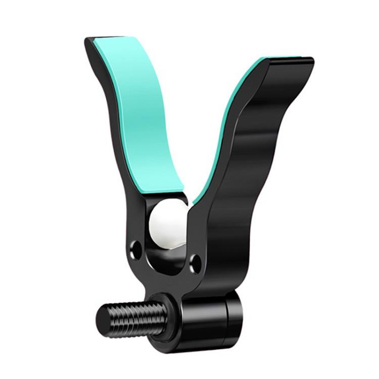 U-shaped fishing rod rest with rotatable roller, teal and black bracket