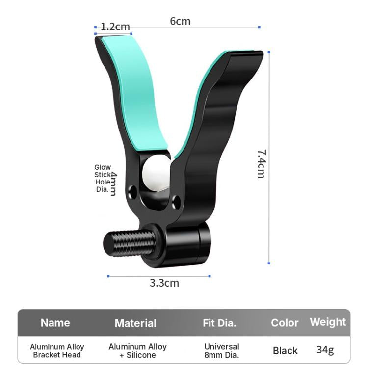 U-shaped fishing rod holder with roller, teal insert on black base, adjustable bolt