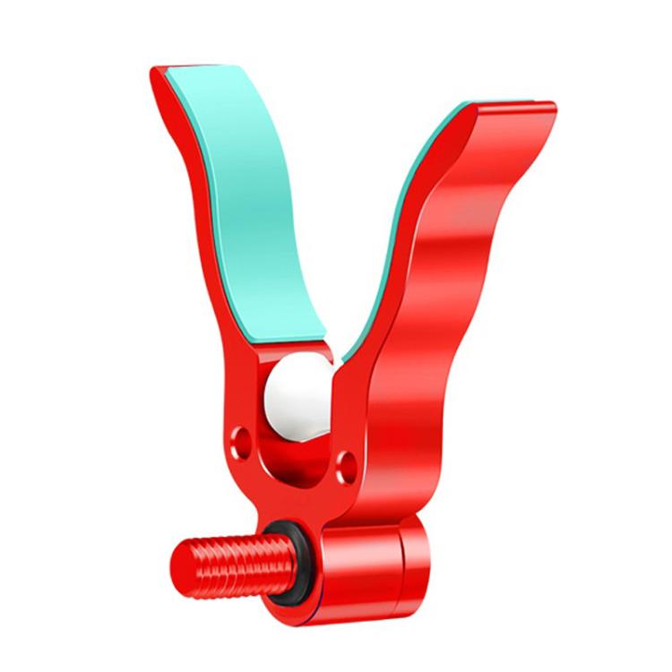 U-shaped fishing rod rest with rotatable roller, red and teal bracket