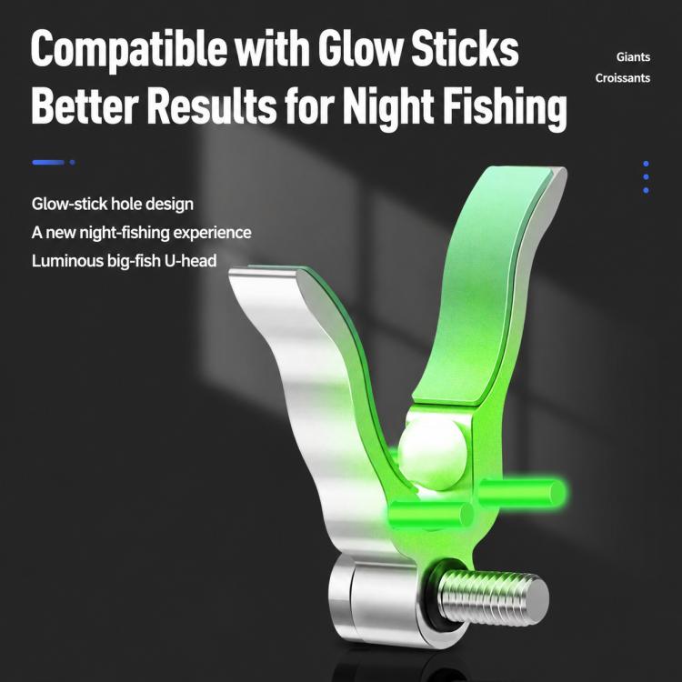 U-shaped roller rod holder with luminous green pad and glow-stick style mounting hole
