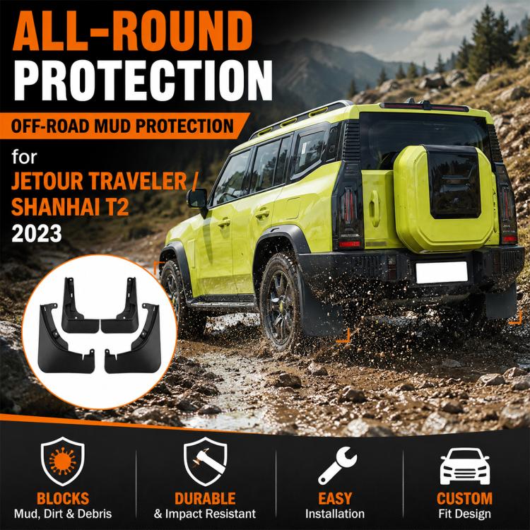 Black all-round mud flap set for off-road protection with splash blocking coverage