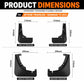 Black splash flap dimensions diagram with front and rear mudguard measurements