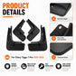 Black mud flaps set with smooth edges and textured surface, includes screw hole