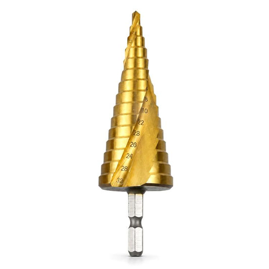 Hexagonal Shank Metal High-speed Steel Pagoda Drill Bit, 15 Stage Spiral Step Drill, 3pcs 5-9 Stage Straight Groove, 3pcs 5-15 Stage Spiral Groove, 3pcs 5-15 Stage Straight Drilling, 3pcs 5-9 Stage Sharp Straight Drill, 11 Stage Straight Drill