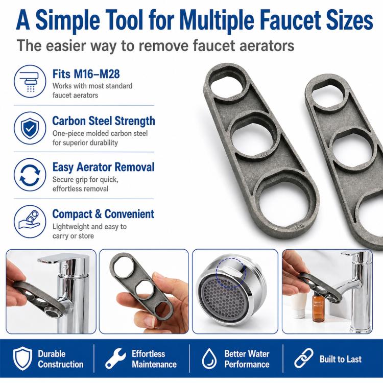 Carbon-steel faucet bubble wrench set, two pieces with three circular sockets each
