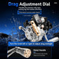 Fishing reel with drag adjustment dial and metal handle, digital meter display