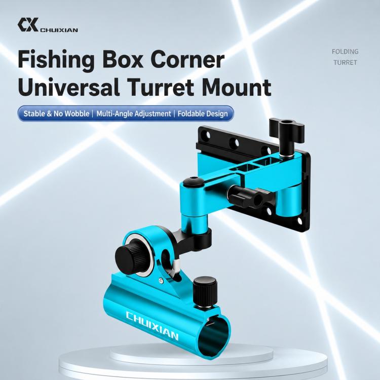 Blue folding corner fishing box rod holder turret mount with wall bracket plate