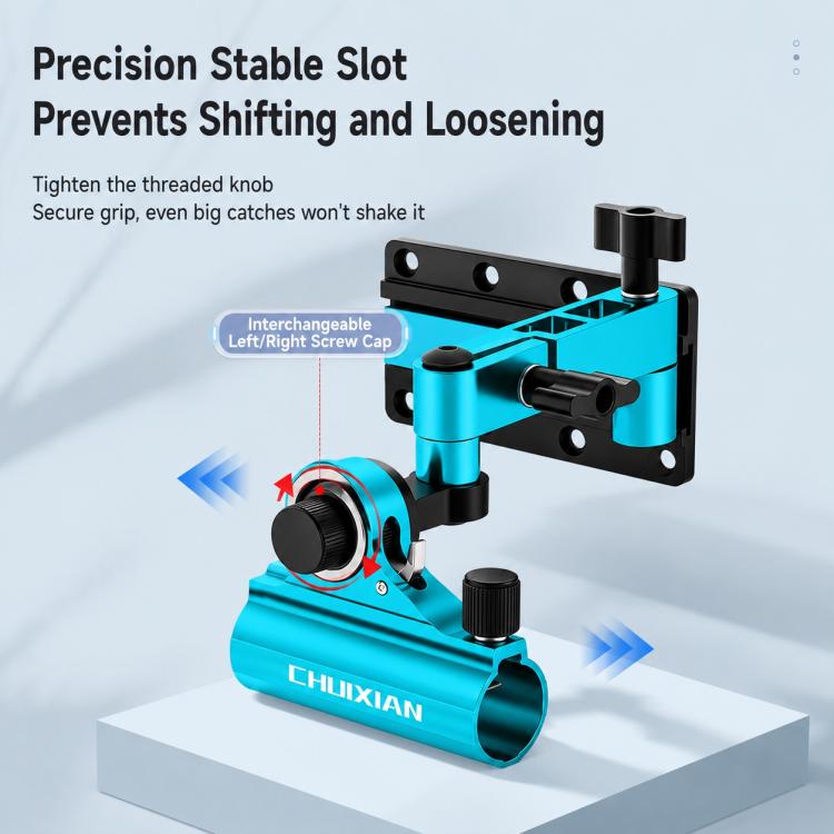 Blue precision slot folding rod holder turret mount with threaded locking knob