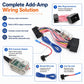 Add-amp wiring harness kit with transparent RCA converter module, fuse tap, and plug connectors
