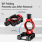 Red and black folding umbrella holder mount, clips with ring opening and inner ring