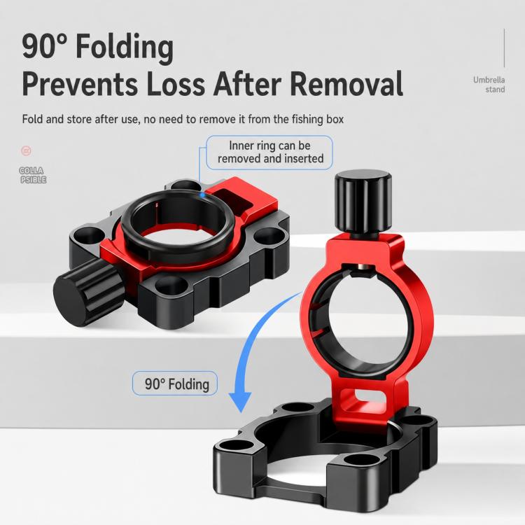 Red and black folding umbrella holder mount, clips with ring opening and inner ring