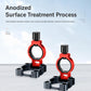 Red and black aluminum umbrella holder mount pair with anodized surface treatment
