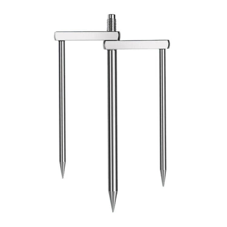 Umbrella ground stake with 3-prong metal pegs and threaded screw interface