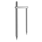 Umbrella ground stake with 2-prong metal pegs and threaded screw interface, stainless look