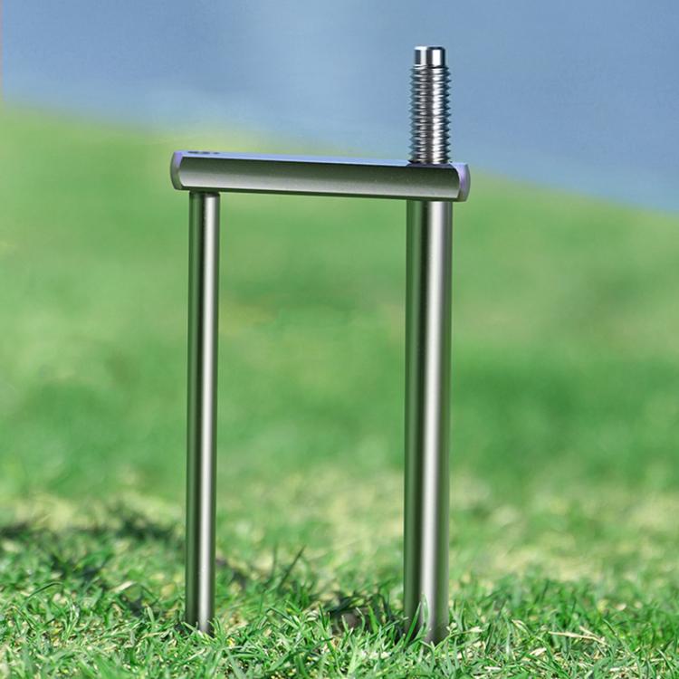 Chrome-plated umbrella ground stake with 2-prong legs and threaded interface