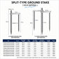 Split-type chrome-plated ground stake with 2-prong and 3-prong tips diagram