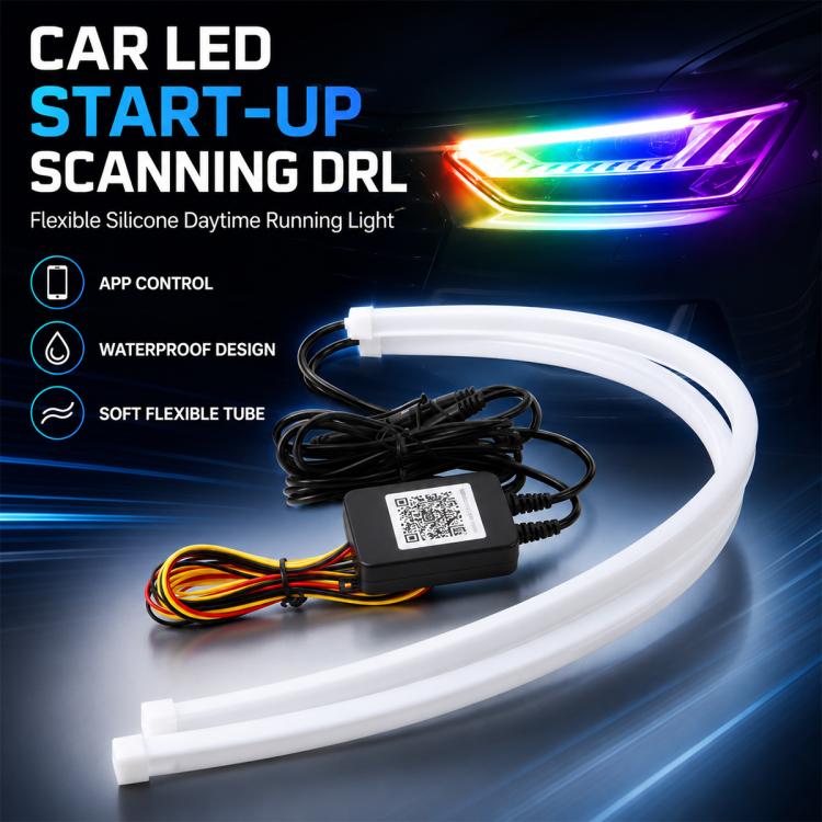 RGB LED daytime running light strip with controller and bundled wiring