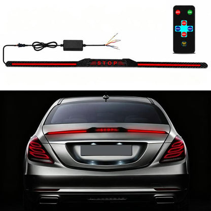 Carbon fiber texture segmented LED spoiler light bar with red strip LEDs and controller box