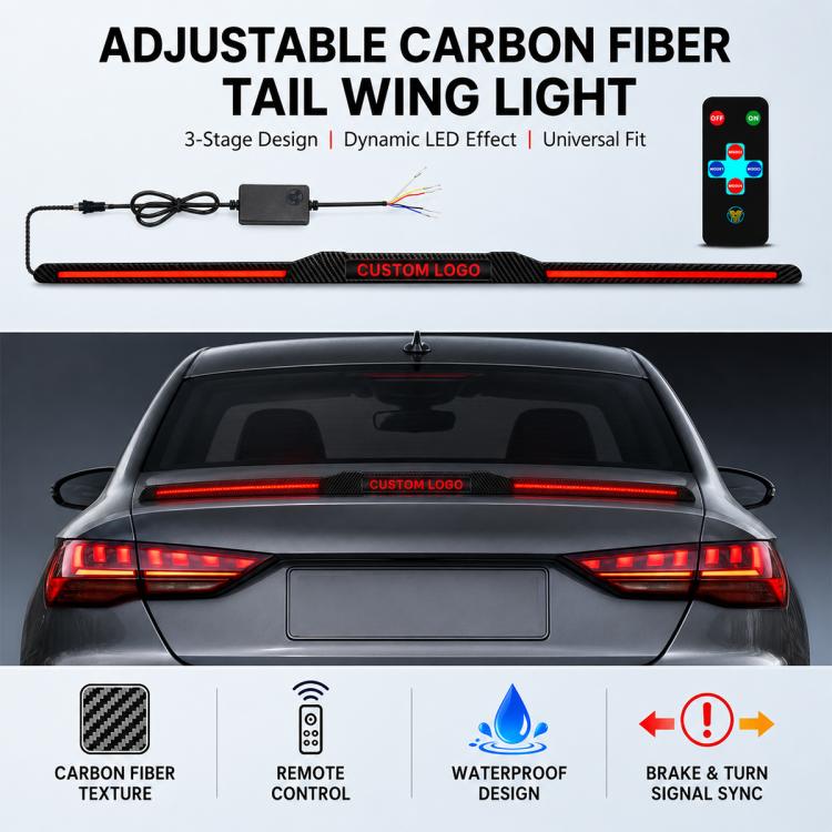 Adjustable carbon fiber LED tail light bar with red running strip and remote control