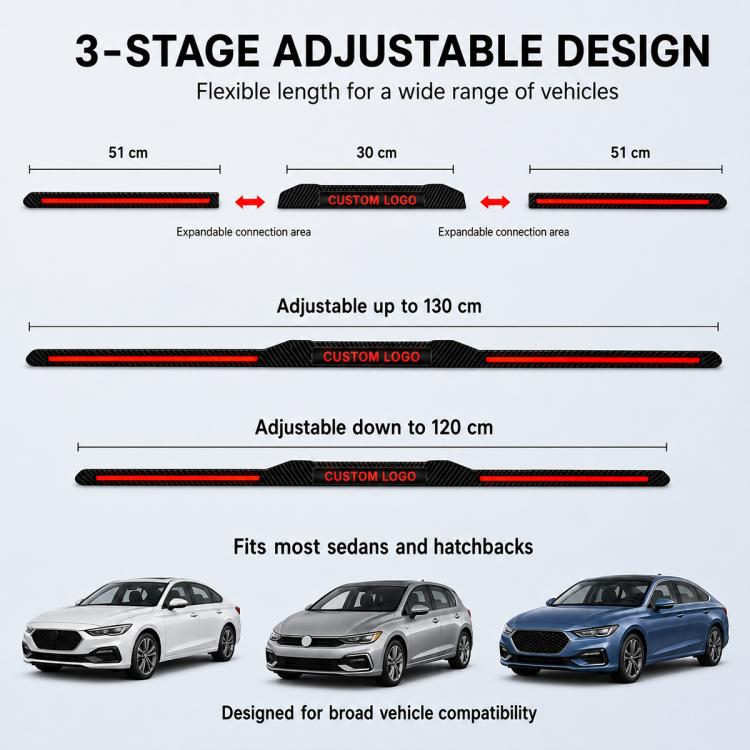 Adjustable length carbon fiber LED spoiler light bar with red strip glow
