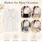 White short-sleeve sailor-collar blouse with button front and drapey silhouette