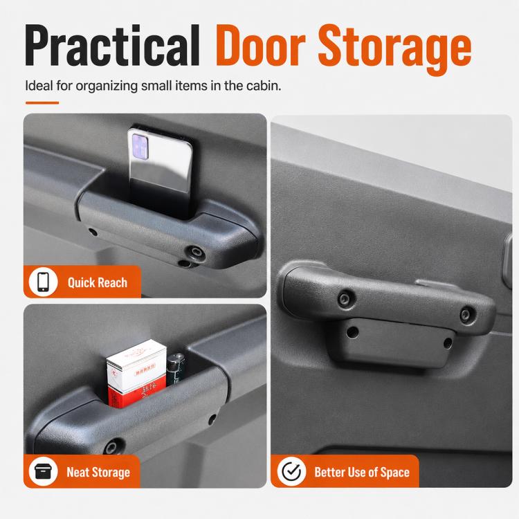 Car door storage box with multiple compartments for small essentials near the handle