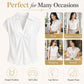 White twist V-neck cap-sleeve blouse with draped center seam and soft collar