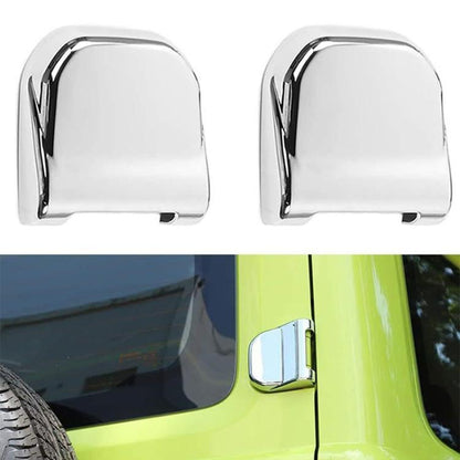 Silver door hinge protective covers, glossy chrome finish, curved set of two