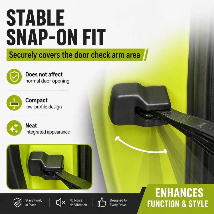 Black low-profile door check arm snap-on cover, two pieces