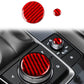 Installed red carbon fiber multimedia knob cover with silver ring trim