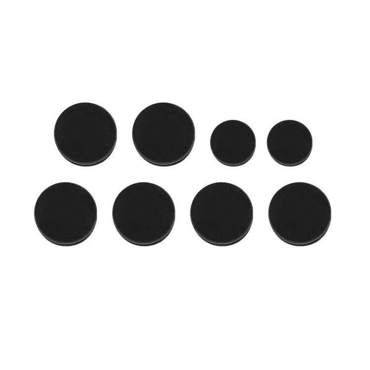 8 black round dust plug covers, matte finish