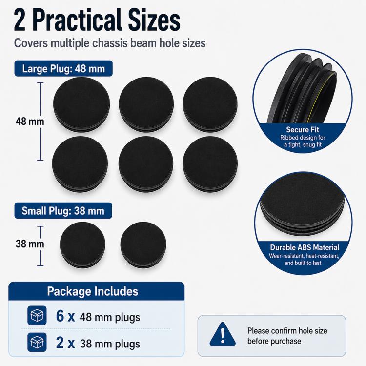 Black dust plug covers set with large and small sizes (2-hole diameters)