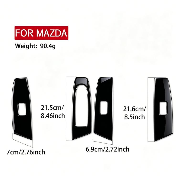 Four-piece black window lift panel trim set with visible size layout