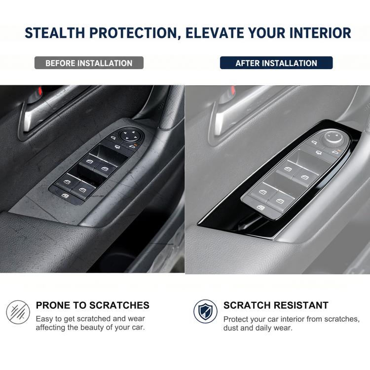 Window lift panel trim installed on car door, showing glossy black switch area