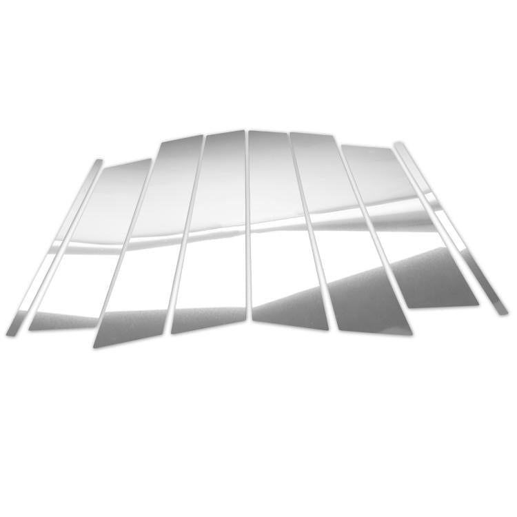 8-piece car B-pillar mirror-finish style sticker set with metallic silver strips
