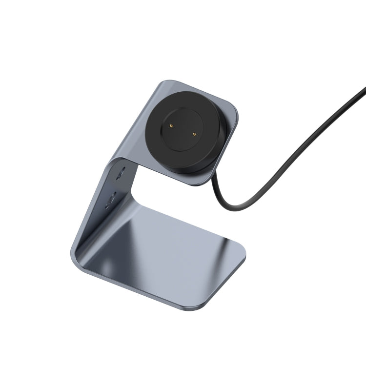 Grey aluminum magnetic watch charger stand with round magnetic pad and cable