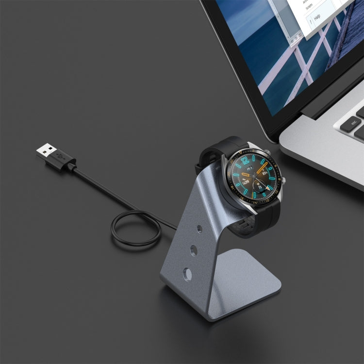Silver aluminum magnetic charger holder with USB cable and watch charging puck